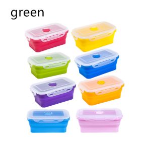 Color: Green, Capacity size: 800ml - Foldable Platinum Silicone Lunch Box