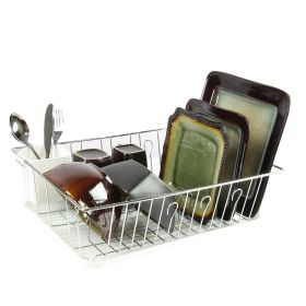 MegaChef 17.5 Inch White Single Level Dish Rack with 14 Plate Positioners and a Detachable Utensil Holder