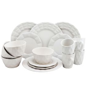 Elama Retro Chic 16 Piece Glazed Stoneware Dinnerware Set in White