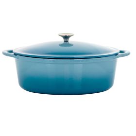 MegaChef 7 Quarts Oval Enameled Cast Iron Casserole in Blue