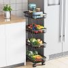 4 Tier Fruit Vegetable Basket for Kitchen, Storage Cart, Vegetable Basket Bins, Wire Storage Organizer Utility Cart with Wheels, Medium, Black