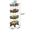 4 Tier Fruit Vegetable Basket for Kitchen, Storage Cart, Vegetable Basket Bins, Wire Storage Organizer Utility Cart with Wheels, Medium, Black