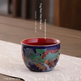 Household Vintage Ceramic Cover Teacup (Option: Red And Blue Cup)