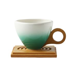 Gradient Color Ceramic Coffee Cup Gift Suit Creative Bamboo Handle Office Cup Ceramic (Option: Green-101to200ml)