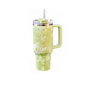 40oz Handle Stainless Steel Vacuum With Straw Car Vacuum Cup (Option: Tie Dyed Green-40oz)