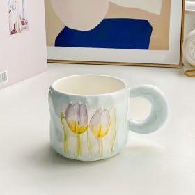 Ins Cute Tulip Ceramic Mug (Option: Fresh Tulip Blue-401or500ml)