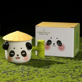 Cute Panda Ceramic Cup For Girls With Lid Milk Breakfast (Option: Panda Cup Type B-380ML)