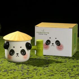 Cute Panda Ceramic Cup For Girls With Lid Milk Breakfast (Option: Panda Cup Type D-380ML)