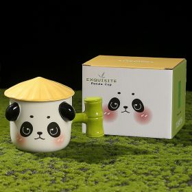 Cute Panda Ceramic Cup For Girls With Lid Milk Breakfast (Option: Panda Cup Type C-380ML)