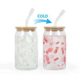 Christmas Gift Single Layer Cold Color Changing Bamboo Joint Cover Tape Straw Glass Water Cup (Option: Coke Can Christmas Stockings-470ml)