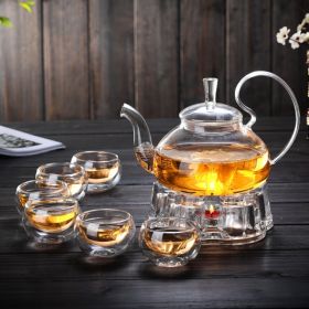 Glass Tea Set Suit With Tea Tray Kung Fu Tea Set High Temperature Resistant Glass Teapot Heart-shaped Candlestick Tea Set (Option: 3 Sets)