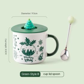 Christmas Mug Creative Cute Cartoon Ceramic Cup (Option: B Green With Cover Spoon-301to400ml)