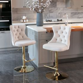 Furniture,Golden Swivel Velvet Barstools Adjusatble Seat Height from 25-33 Inch (Color: Beige)