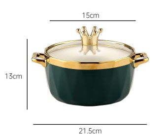 Instant Noodle Bowl Ceramic Dormitory Soup Bowl With Lid Household (Option: Diamond Style Green Gold)