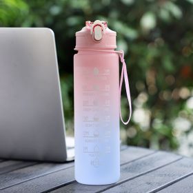 Large Capacity Sports Plastic Scale Water Bottle Portable Sports Bottle Portable Drinking Cup With Straw (Option: Pink-900ml)