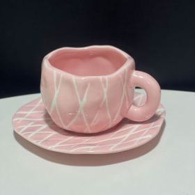 Hand-painted White Clouds Coffee Set Hand-pinching Irregular (Option: Pink Rhombus-250ml)