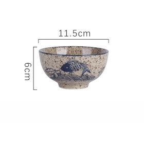 Household Underglaze Hand Painted Ceramic Rice Bowl (Option: Fish music-4.5inches)